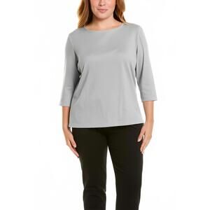Lafayette 148 New York Women's Carver Tee | Gray Cotton Stretch Top | Size 3X